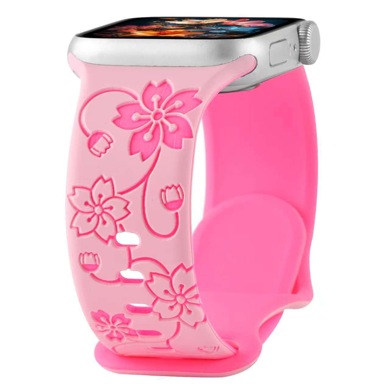 3d Engraved Flower Watch Band, Dual- Compatible With Watch /7/8/9/10, Soft Breathable Replacement Strap For Iwatch
