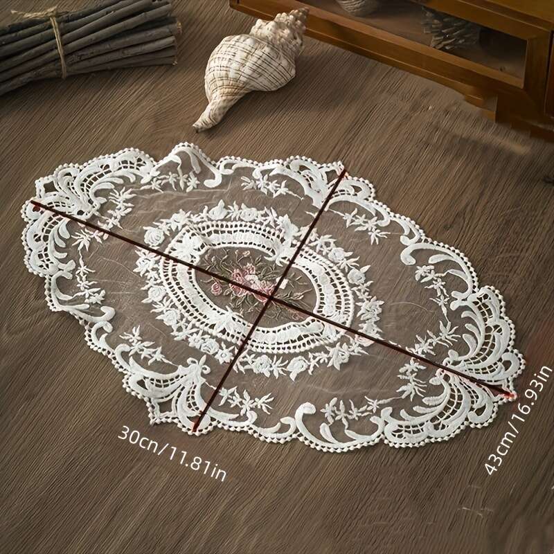 TEMU 1pc Lace Placemats, Vintage French Lace , Handmade Embroidered Table Mats For Home Table Decoration
