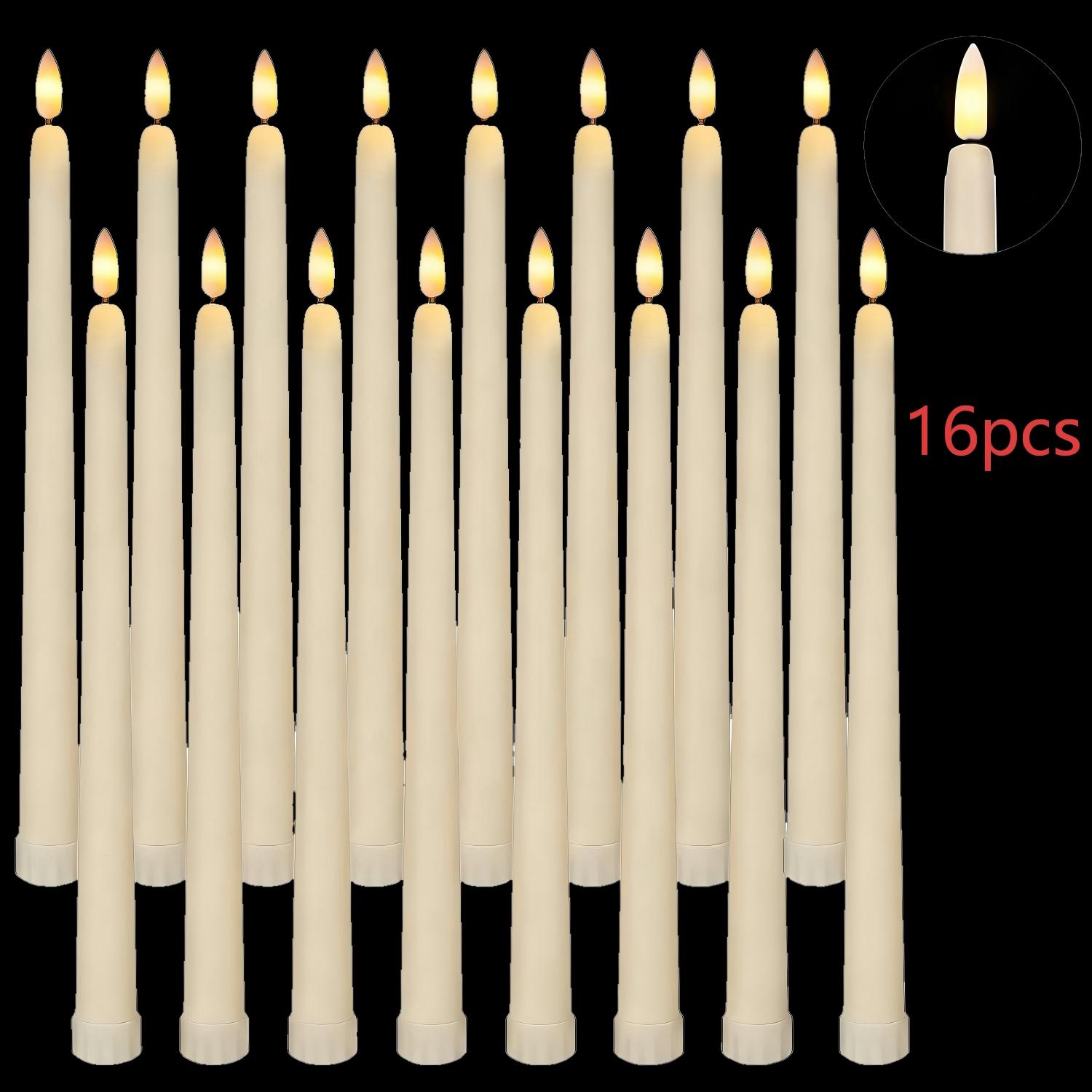 TEMU Paquete de 16 velas LED cónicas sin llama, a pilas con llama realista 3D, luz y parpadeante natural, y , perfectas para , fiestas, cenas