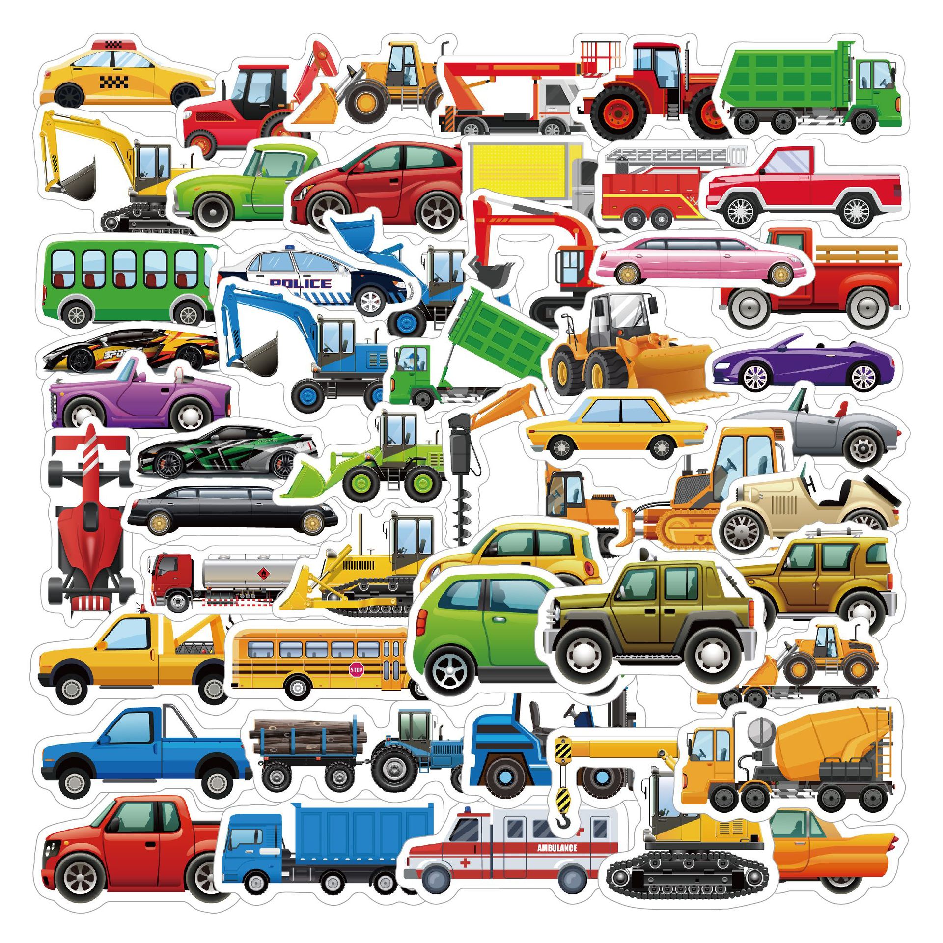 50pcs Car Engineering Vehicles | Self-adhesive, Embroidered Paper Decorations For Office Decor, Envelope Sealing, Party Decorations, Mixed Theme