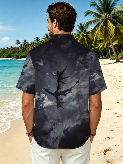 2026 new art print shirt mens dark style night print shirts vintage gothic loose casual tops autumn winter personality cool niche shirts european