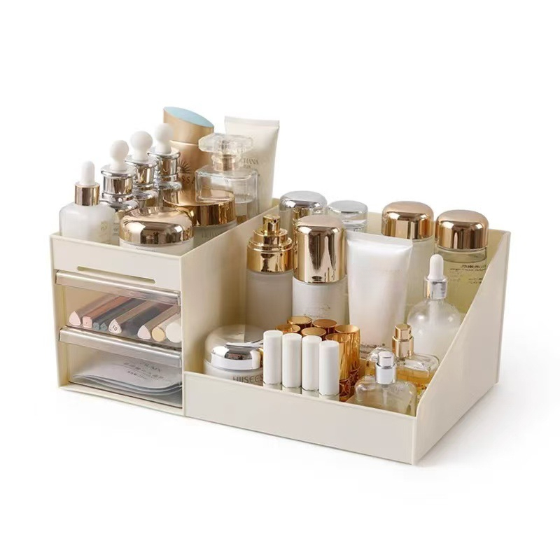 TEMU Desktop Makeup Organizer Box With Drawers, Large Capacity Cosmetic Storage Display Stand, Countertop Skincare Perfume Holder, Lipstick Lotion