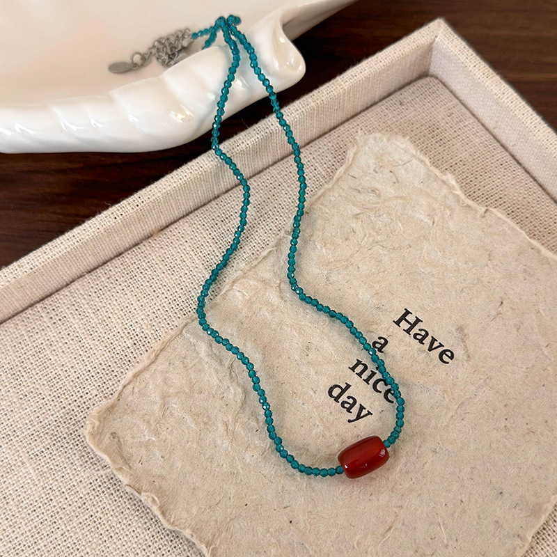 TEMU Collana Boho-Chic Donna con Perle Rosse e Turchesi - Minimalista Elegante per , Accessorio Versatile e Resistente i e Feste, in Pietra Preziosa