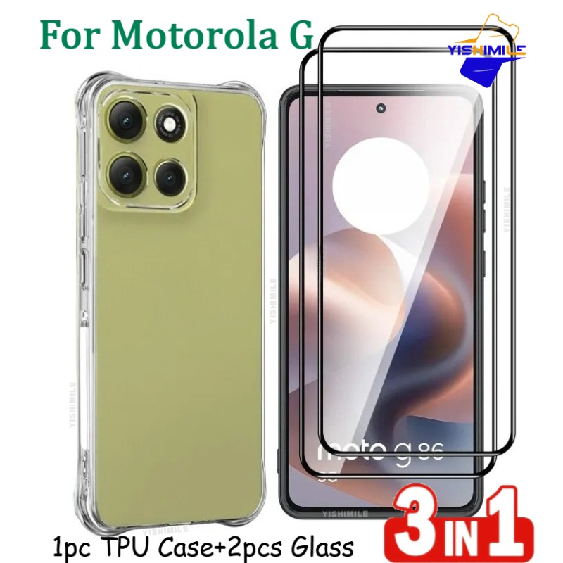 TEMU 2 1: 2pcs Hd Tempered Glass Screen Protectors 1pc Tpu Phone Case For Motorola Power 2021/2022/2023/2024/2025/2026), Drop Protection, Bubble-free