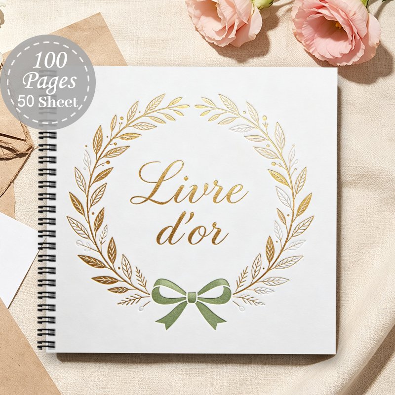 TEMU 1pc 'or d'anniversaire français esthétique, Carnet à spirale des souvenirs de famille, Journal de voyage, Cadeau pour livre de messages d' de