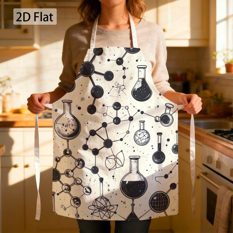TEMU 1pc Molecule& Beaker Print Graphic Chef Apron Print, , Motivational 27 X 22 Inch(68 X 55cm) Apron Fabric Lightweight Comfortable Fade Resistant