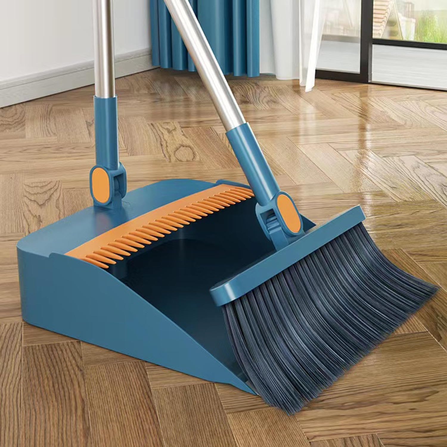 TEMU Set Of Broom And Dustpan, Including A Long-handled Broom And A Dustpan, Suitable For Home Use, Kitchen, Office, Or Floors (in Blue)
