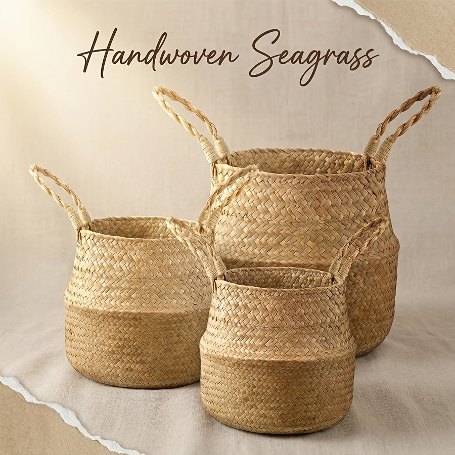 TEMU 3pcs [s+m+l] Household Circular Handle Storage Basket, Large Capacity Storage Basket, Multifunctional Foldable Storage Basket. Living Room Vase