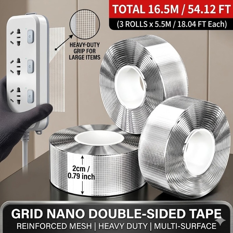TEMU (3-pack Value)upgraded Heavy Duty Clear Nano Tape | Damage-free Wall Mounting And No Residue | Versatile Sticky Tack For Home, Car And Office