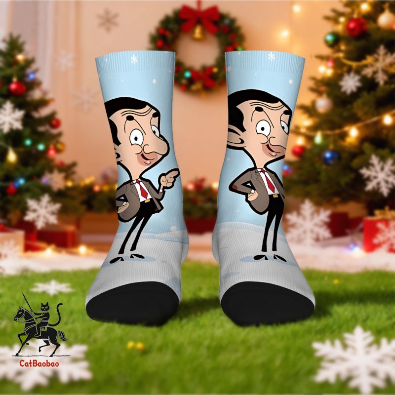 Image of Christmas Fun Socks, Cartoon Style In Snow Novelty - Unique Pattern Socks, Seamless Breathable Thickened Socks For And, Fun , Design, Unisex, Ideal For Campus Life, Fun Socks, For Teenager