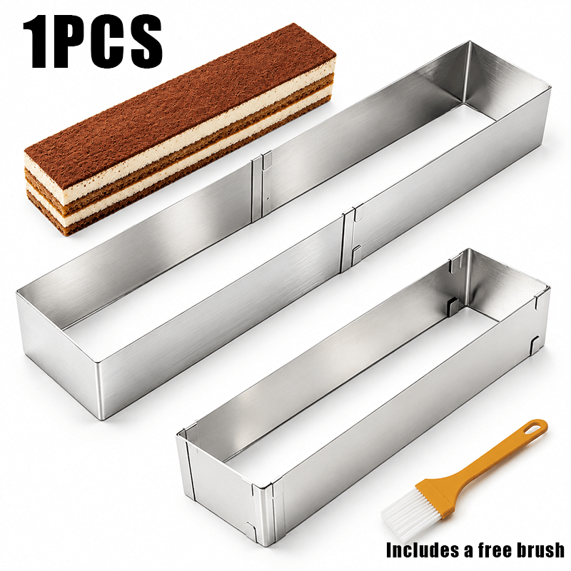 TEMU 1 Stainless Steel Adjustable Mousse Mold, Extendable Up To 18.94 Inches, A Rectangular Adjustable Cake Ring Suitable For Baking Tiramisu-style
