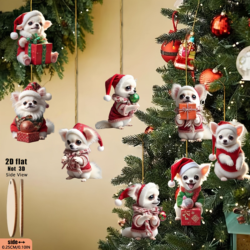 TEMU 2d Flat - A Set Of 8pcs In 2d Featuring Chihuahuas Dressed In Christmas-themed Outfits, Hats, And Wooden Ornaments. An For Christmas, New Year,