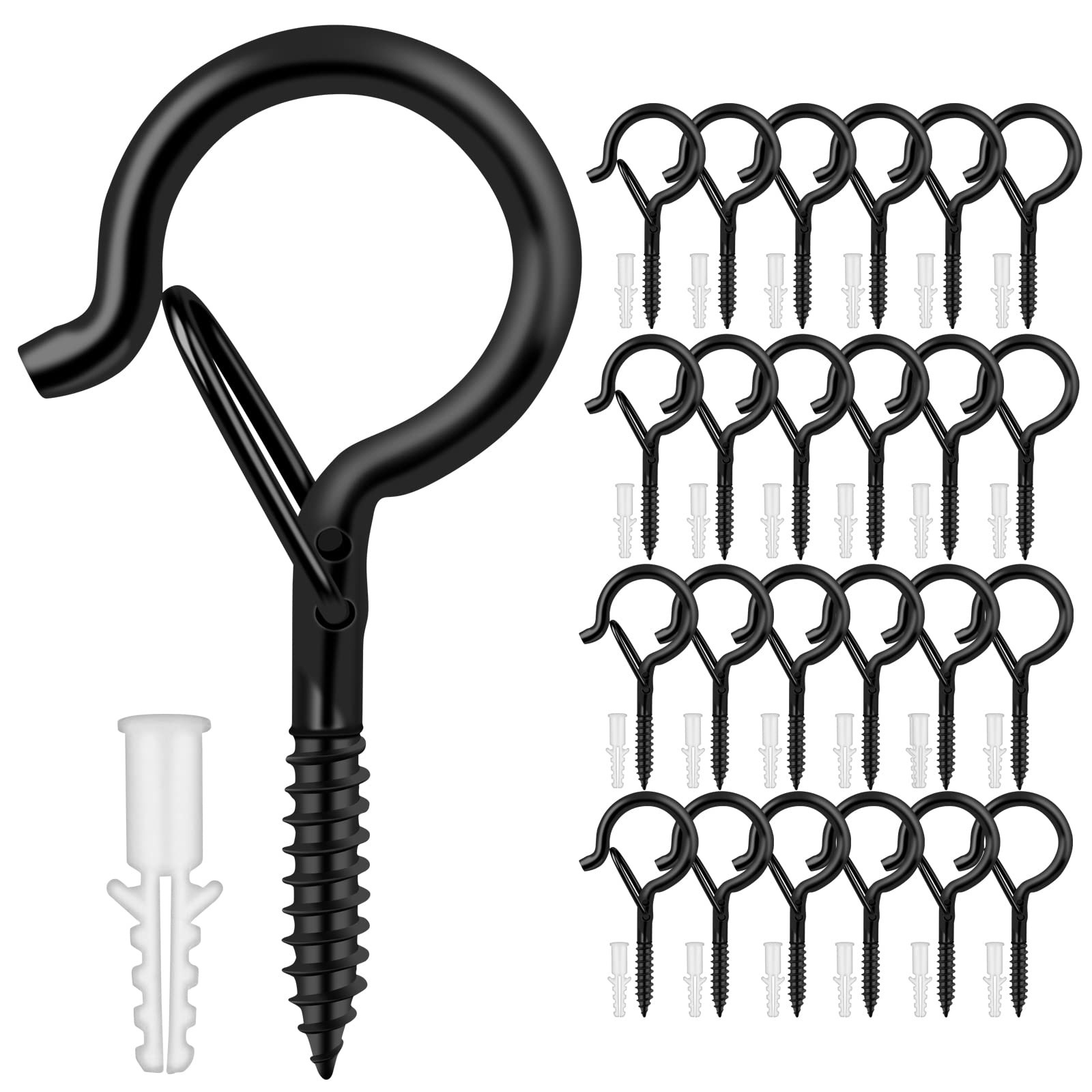 Image of 50 Screw Hooks With Safety Hooks For Tightening Ceiling Hooks, Indoor/ Outdoor Screw Hooks For Hanging Plants, Wind Chimes, Bird Feeders, Lights, And Yard/ Garden Decorations. Includes Screws For