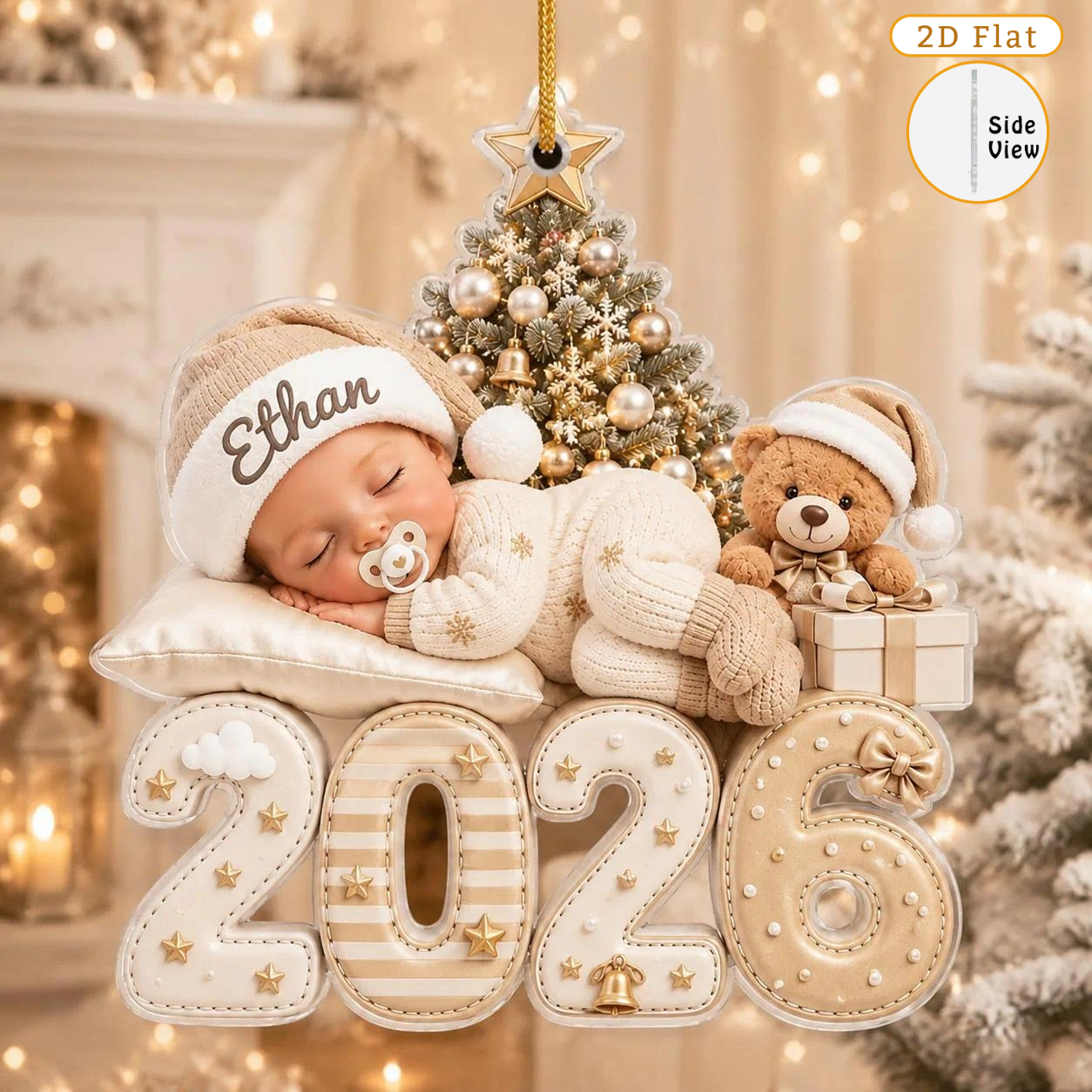 TEMU [2d Flat] Personalized Custom Name First Christmas Acrylic Ornament 2026, Custom Name Sleeping Keepsake, Christmas Gift, New Parents Gift
