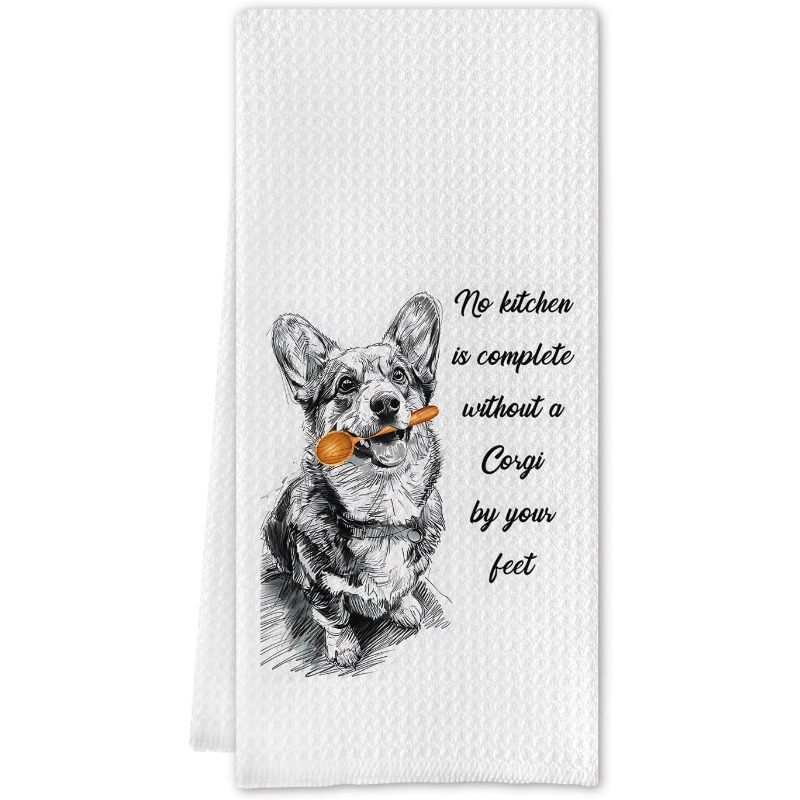 

1pc Puppy Kitchen Towel, Soft Polyester Dish Cloth -picking Corgi Design, Machine Washable, Rectangular Reusable Farmhouse Cooking Decor, 18x26 Inches