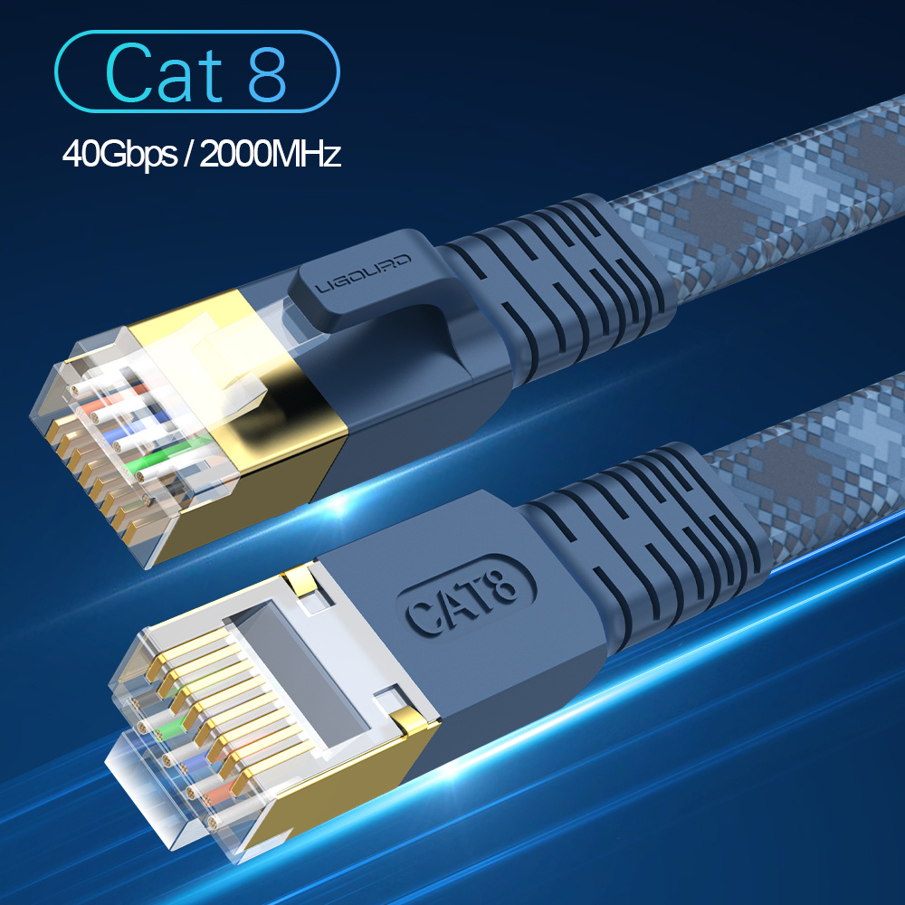Image of Flat Rj45 Ethernet Cable With Woven Design, Male Rj45 To Male Rj45 Cable, T568b Wiring , 40gbps Max, For Router Switcher Modem Internet Pc Mini Laptop Pro Mini Air Pad Switch Ps5