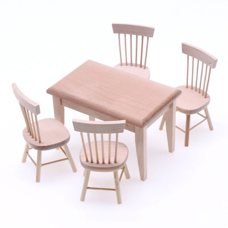 5pcs   miniature wooden dining set 1 12 scale table chairs natural finish ideal for   decor gifts for valentines new year easter miniature wooden boxes details 1