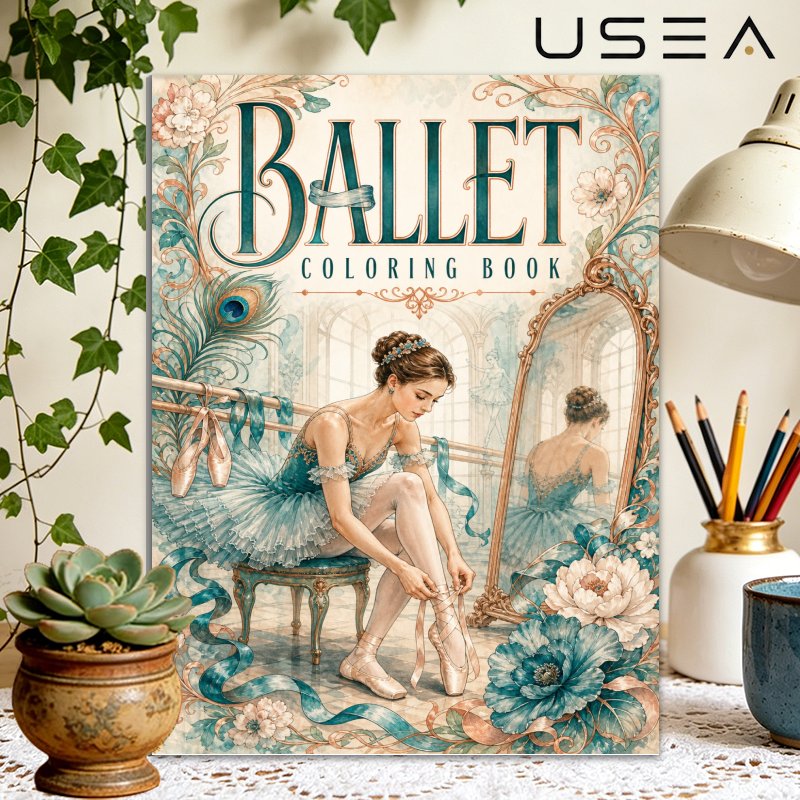 TEMU Ballet Coloring Book: A4 Size, 24 Pages, Vintage Elegant Ballerina Themed Coloring Book For Relaxation, Relax, And Emotional , Perfect Gift For