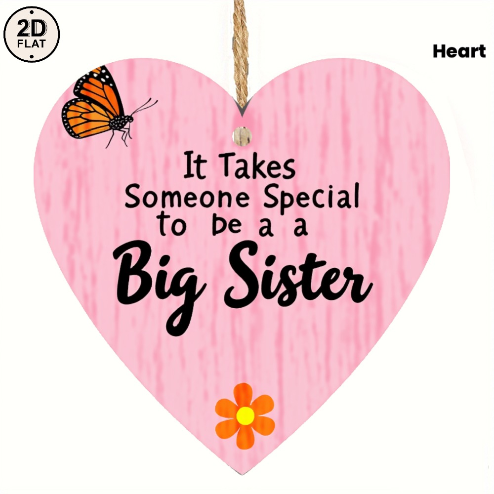 TEMU 2d Flat, Pink Wooden Sister Gift Hanging Sign With "it Person To Be A Big Sister" Quote - Artificial Wall Decor Suitable For Christmas,, Room,