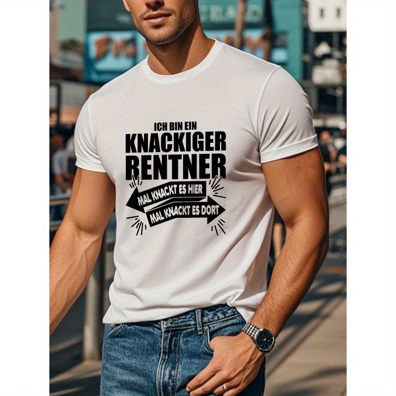 

Men's Lightweight Polyester T-shirt With Unique German Text - Casual Crew Neck, Short Sleeve Summer Top, Machine Washable, Relaxed Fit Top| Graphic Tee|smooth Texture Shirt