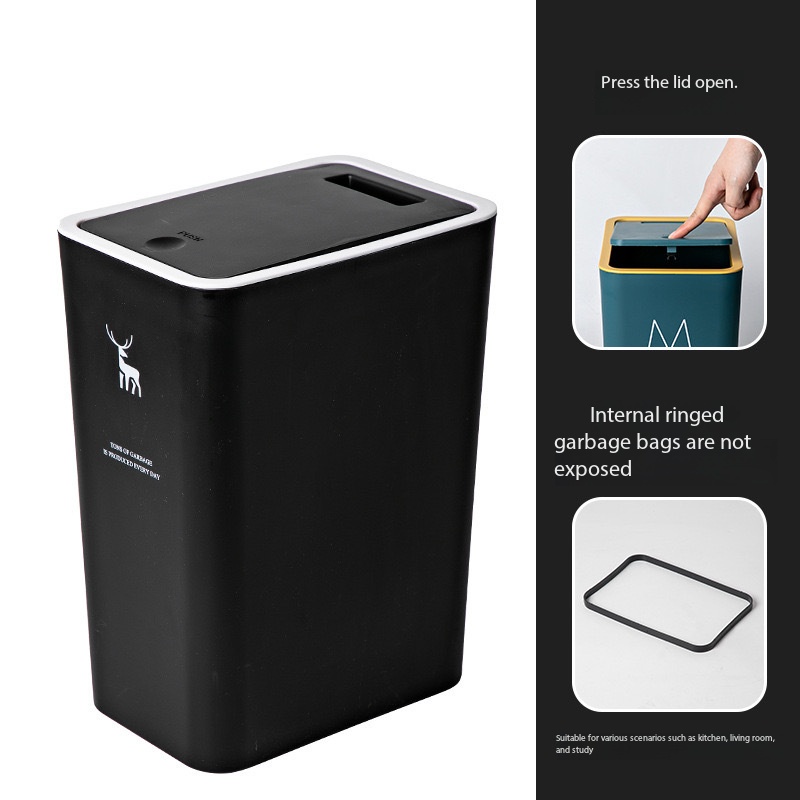 TEMU Home Trash Can For Living Room And Bedroom, Light Luxury High-end Aesthetic, Large Capacity Press-type Slim Trash Bin For Kitchen And Bathroom