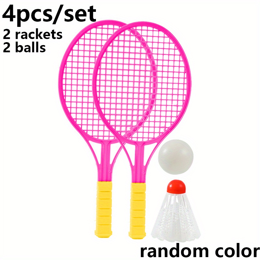 TEMU 4pcs/set Mini Plastic Badminton Tennis Racket With 2 Balls Badminton And Table Tennis Cooperative Interactive Game Physical Exercise Training