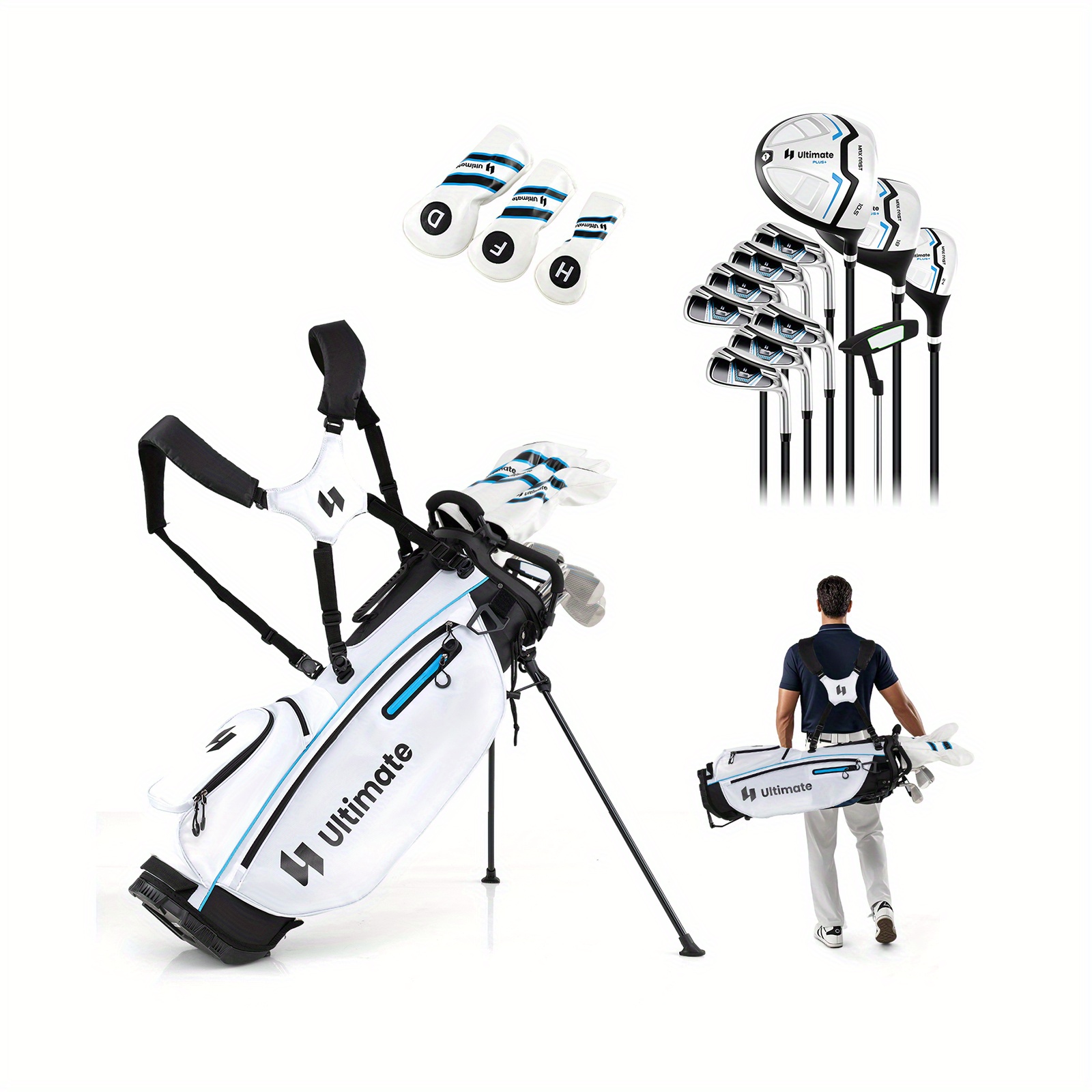 Image of Men's Complete Golf Clubs And Bag Set, Golf Stand Bag With 460cc #1 Driver, #3 And #5hybrid With Headcovers, #5 #6 #7 #8 #9 #p #s Irons