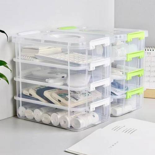 item picture 4 layer transparent plastic storage box with lid multi functional stackable storage box with cover suitable for home office storage of hair additions jewelry and miscellaneous items portable organizing box