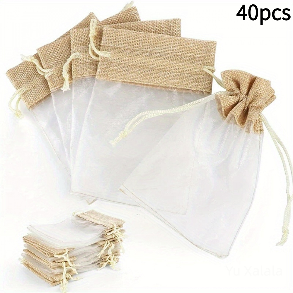 TEMU Eugen Yarn Gift Packaging Bag Set, Linen Splicing Design, Jewelry Storage Bag, Holiday Party Gift Packaging Bag, Suitable For Gift Packaging Of