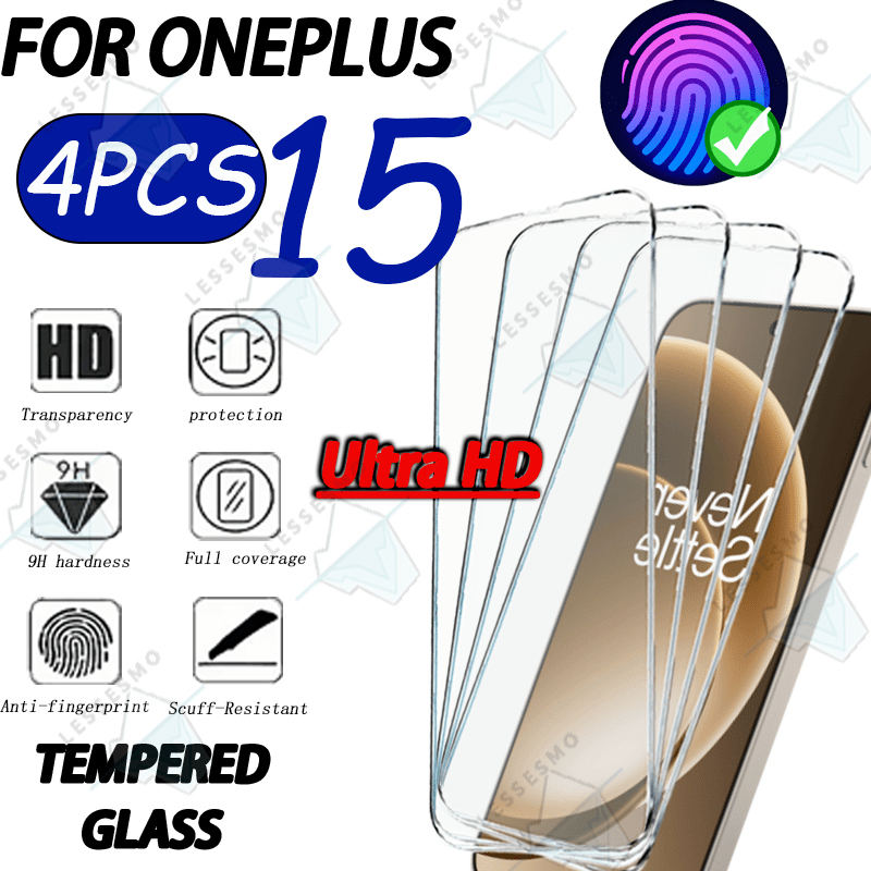 TEMU 4pcs Ultra Hd Support Ultrasonic Fingerprint Unlocking Tempered Glass Screen Protector Films For 1 Plus 15, Christmas Gift, , Case Friendly, 9h+