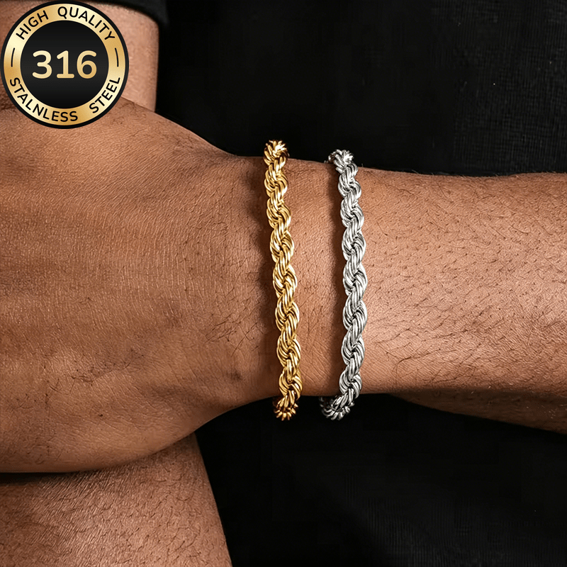 TEMU 2pcs High-quality 316 Steel Men's Twisted Rope Bracelet, Men's Bracelet, 6mm Wide, Fashion Accessory, 316 Steel Bracelet, Hip-hop Style, Jewelry