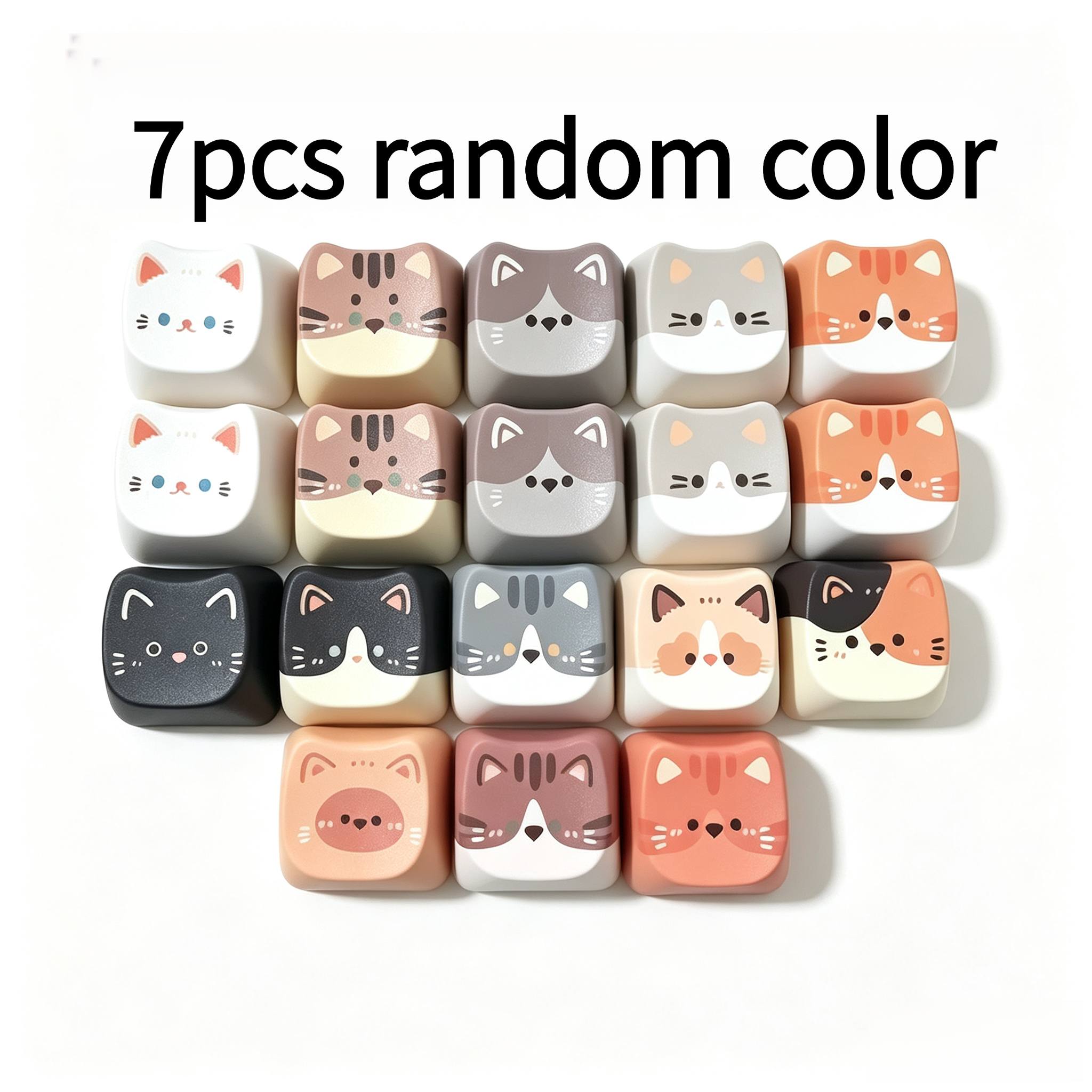 TEMU 7pcs Random Keycaps Compatible For Typing Practice, Color-coded Keyboard Training Tool With Kitten Design Suitable For Typists, Gamers, Office