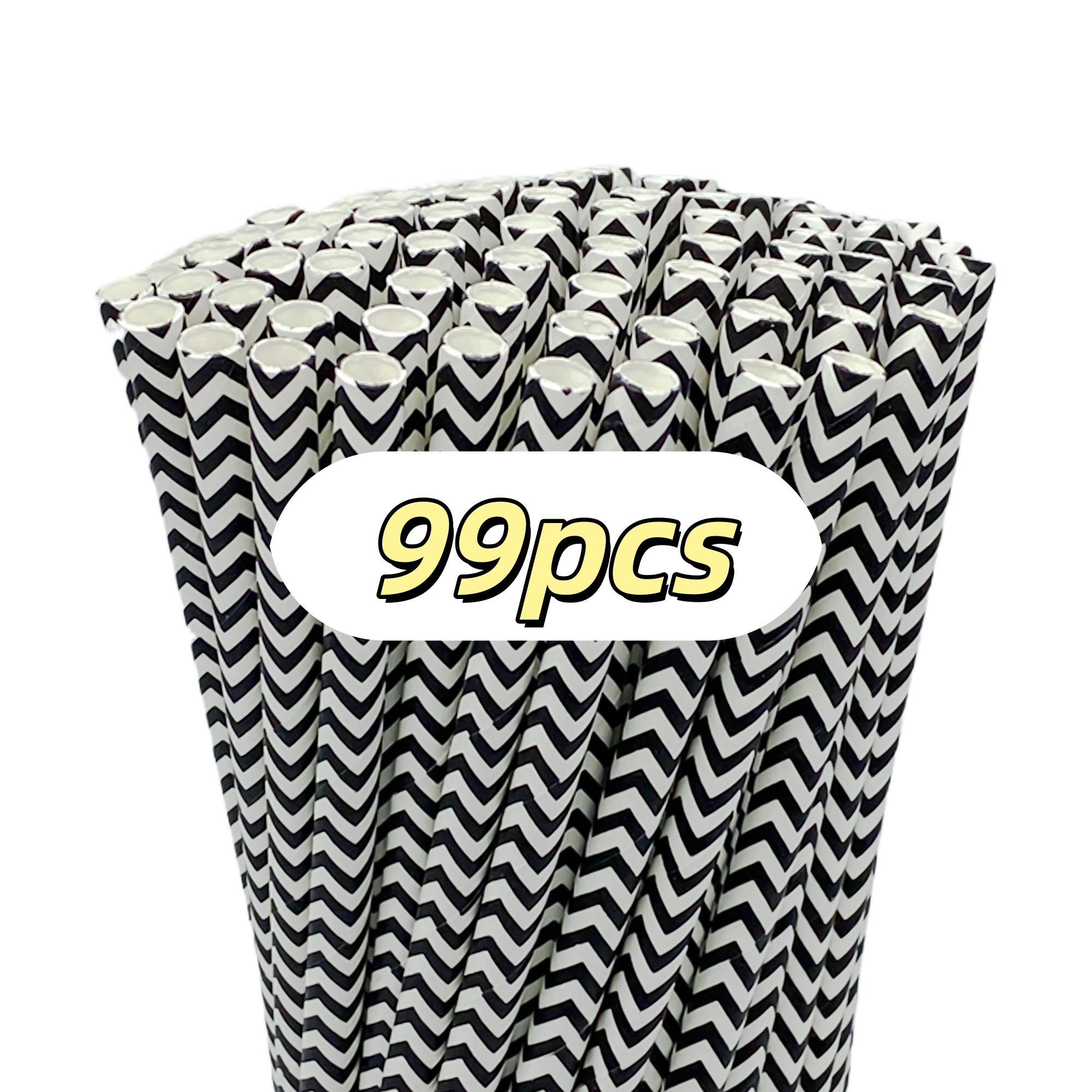 Image of Of 99 Black Wavy Disposable Paper Straws, Suitable For Banquets, Parties, Weddings, Drink Embellishments, And Cake