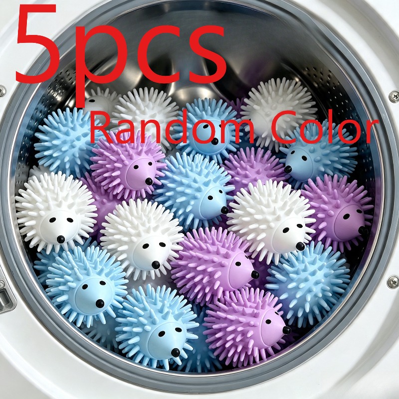 TEMU 5pcs Reusable Hedgehog Laundry Balls - Cute Anti- Wrinkle-free Plastic For Washing Machines And Dryers, Soft Cleaning, Random Colors, Laundry