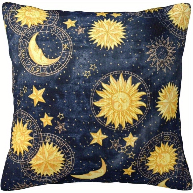 TEMU 1pc Golden Stars Moon Throw Pillow Covers Pattern Vintage Starry Square Pillowcases For Home Decor Sofa Car Bedroom Pillow Case 18x18inch
