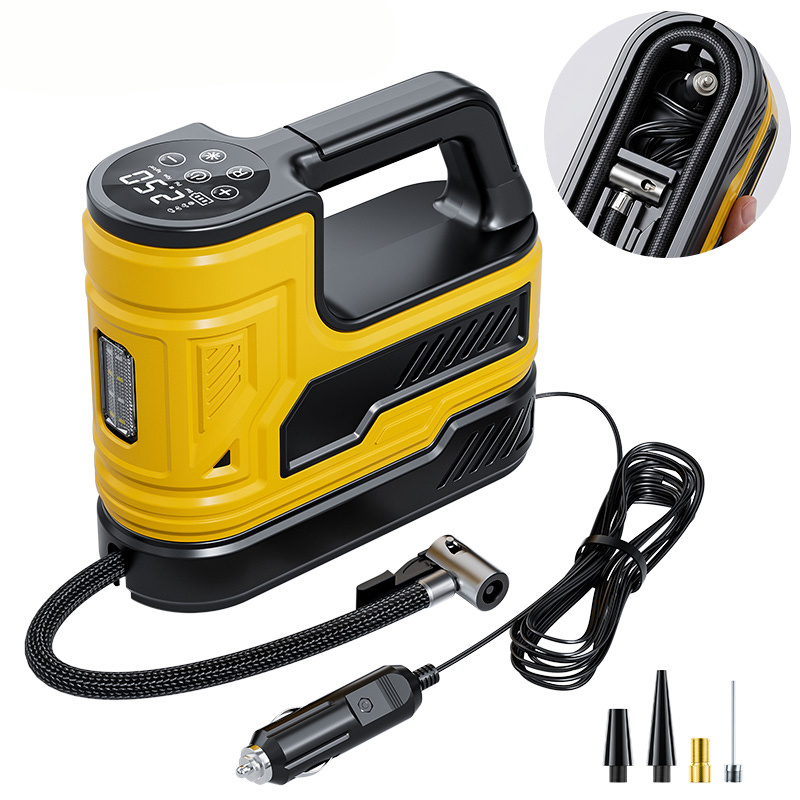 TEMU New Portable Car Air Pump, 12v Car Car Plug Socket, Digital Inflation Pump, With Digital Pressure Gauge And Emergency Led Light, Suitable For