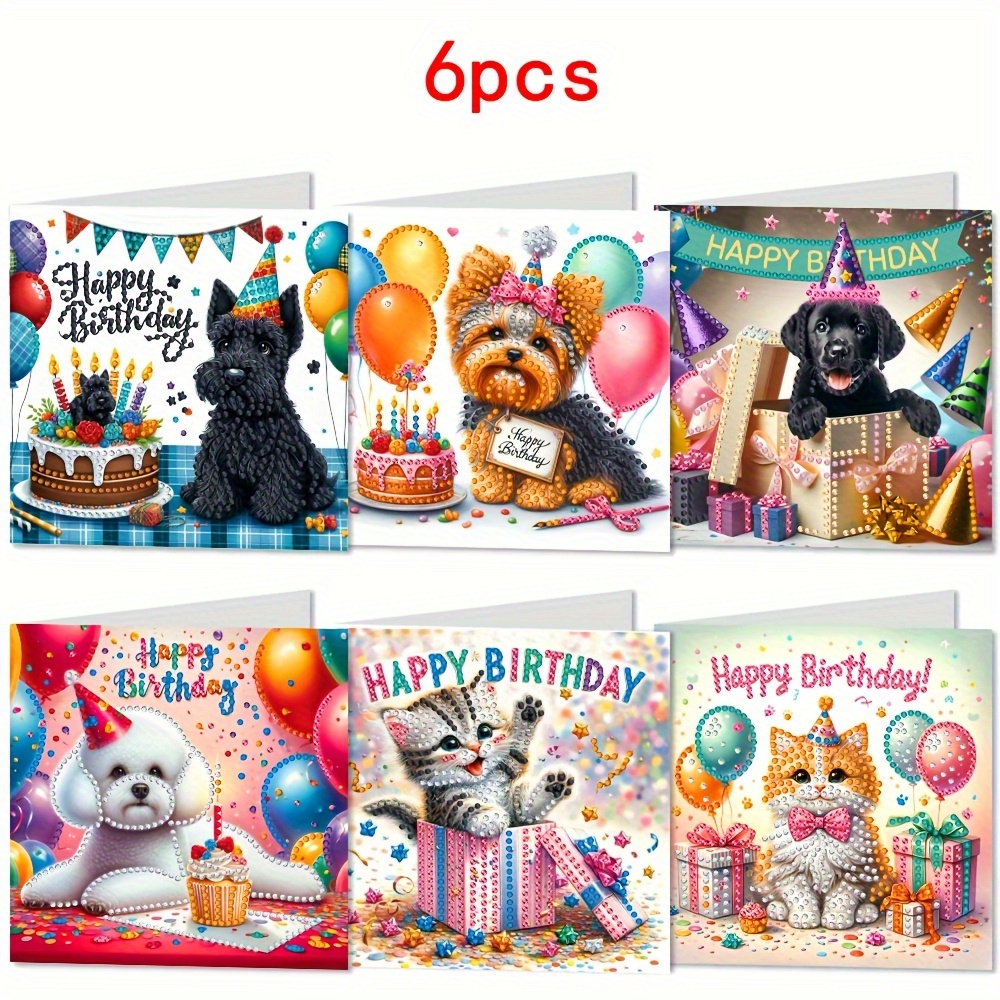 TEMU A Set Of 6 Diamond Painting Greeting Card Kits, Beginner Diamond Painting Supplies, Sparkling Mosaic Gems, Themed Around Birthday Wishes,