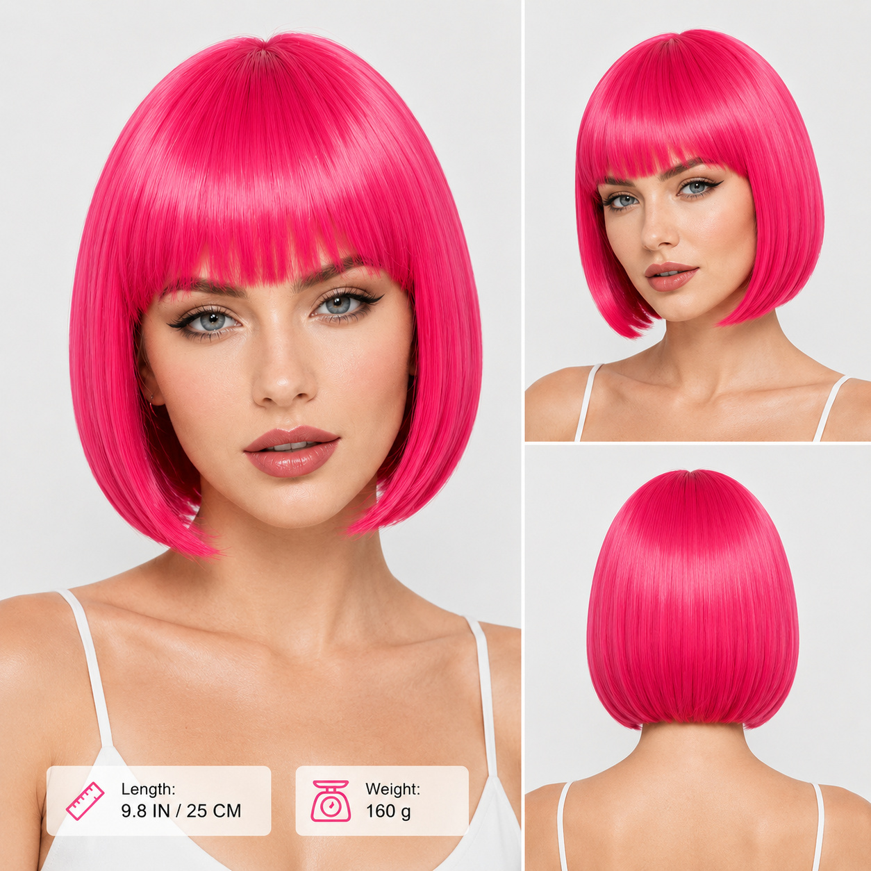 TEMU 10inch Pink Short Straight Wig With Bangs Suitable For Parties, Concerts, Halloween & Christmas - Hairpiece With, Unisex For &, For , Suitable