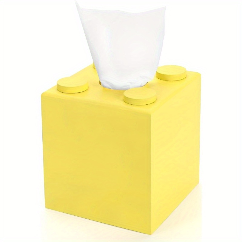 wood tissue box cover tissue box cover square building blocks tissue box holder with slideout   home decor for bathroom living room office kitchen yellow small Product details 0