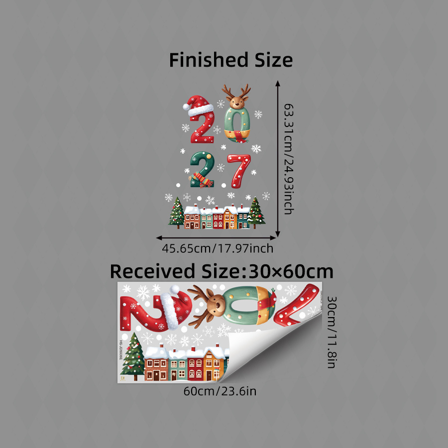 TEMU Winter 2027 New Year Christmas Window Stickers, Santa Hat Reindeer 2027 , Double-sided Electrostatic Window Clings, For Room Shop Front Window