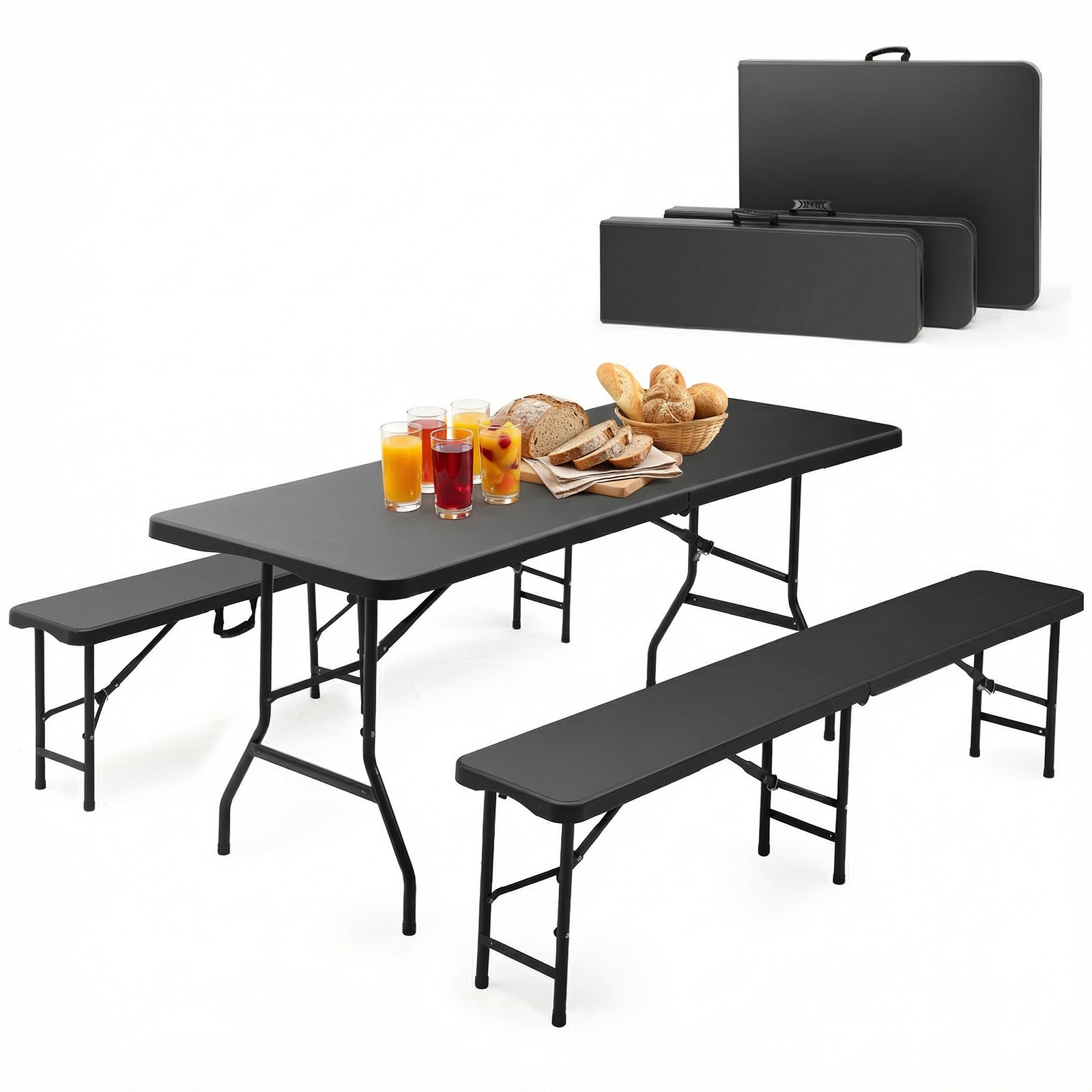 Image of Foldable Beer Table Set - 180cm Plastic Festival Furniture With Table And 2 Benches, Built-in Carrying Handles - Perfect For Garden, Terrace, Camping, Parties, Bbqs, Indoor & Outdoor Events - Durable