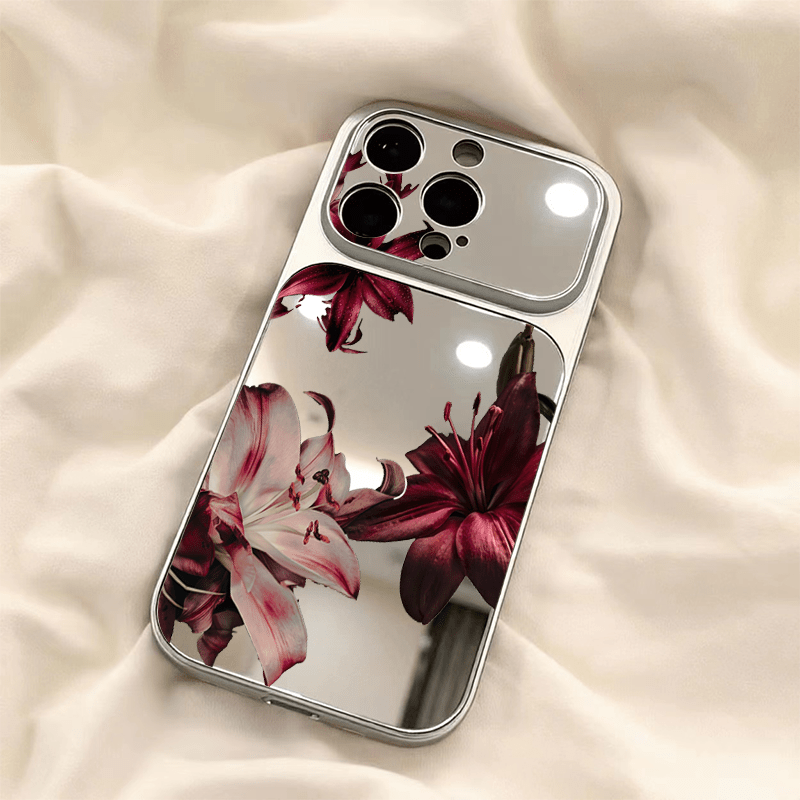 TEMU Phone Case - [ 17 Pro Case] Lily With 17 16 15 14 13 12 11 Pro Max Models Mirror Plating Cute Women Girls Makeup Mirror Case Shockproof Camera