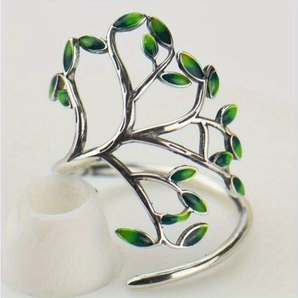 E-shop Einzigartiger Kreativer Grüner Emaille-Zweig-Blatt-Ring für Damen und Herren – Party, Casual, Urlaub, Karneval, Modischer Verstellbarer Ring