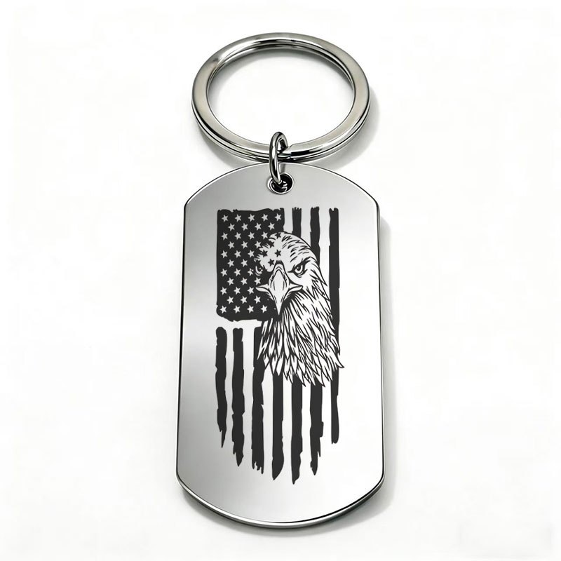 TEMU 1pc Metal Laser-engraved Keychain With American Flag And Bald Eagle Design, Patriotic Keyring For Daily , Accessory, Powerful Gift For Patriotic