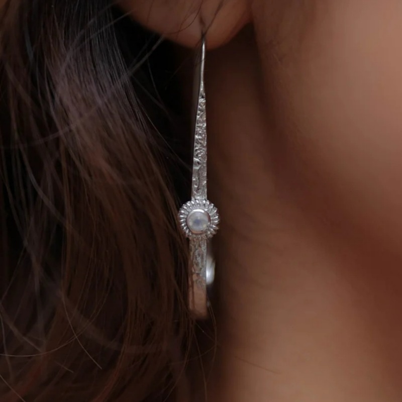 Dangle Hoop Earrings with Synthetic Moonstone for Brides