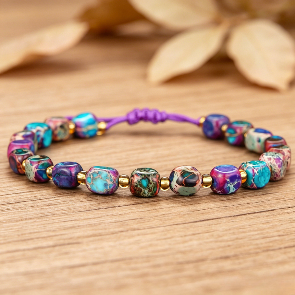 TEMU 1pc Handcrafted Bohemian-style Bracelet With Natural Purple Sea Sediment Jasper Beads. This Elegant, Minimalist Natural Stone Bracelet Suitable
