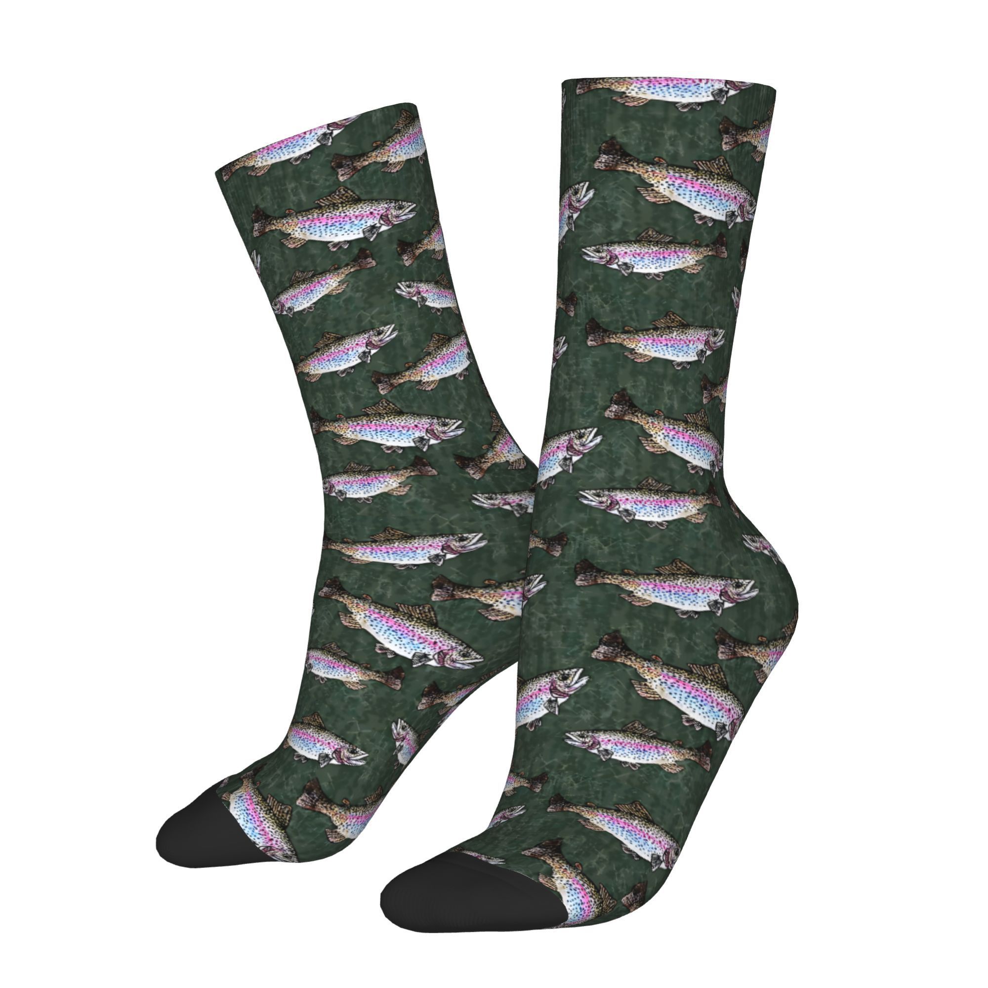 

1 Pair Of Men's Novelty Fish Pattern Crew Socks, Breathable Comfy Casual Socks For Men's Outdoor Wearing All Wearing