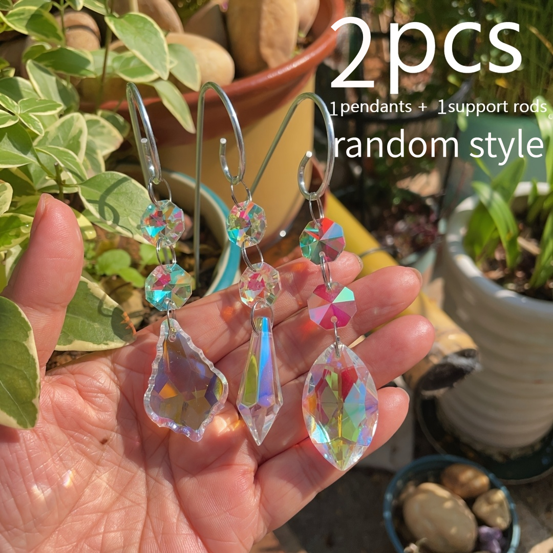 TEMU [3D] Lot de 1 Pic de Jardin Cristal (Couleur Aléatoire) - Attrape-Soleil de Jardin d'Extérieur, Attrape-Lumière en Verre Coloré, Mini Accessoire