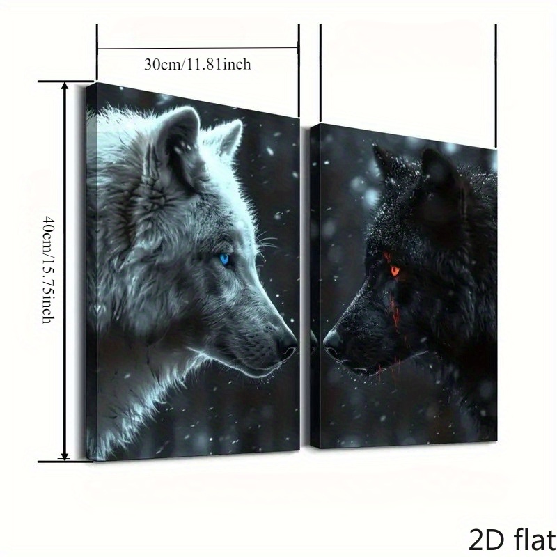 TEMU 2d Flat, 2d Flat, 2 Pieces Of Wolf Canvas Wall Art Prints, Black And White Portraits, Style Art Decoration, Ink Animal Prints, Suitable For Home
