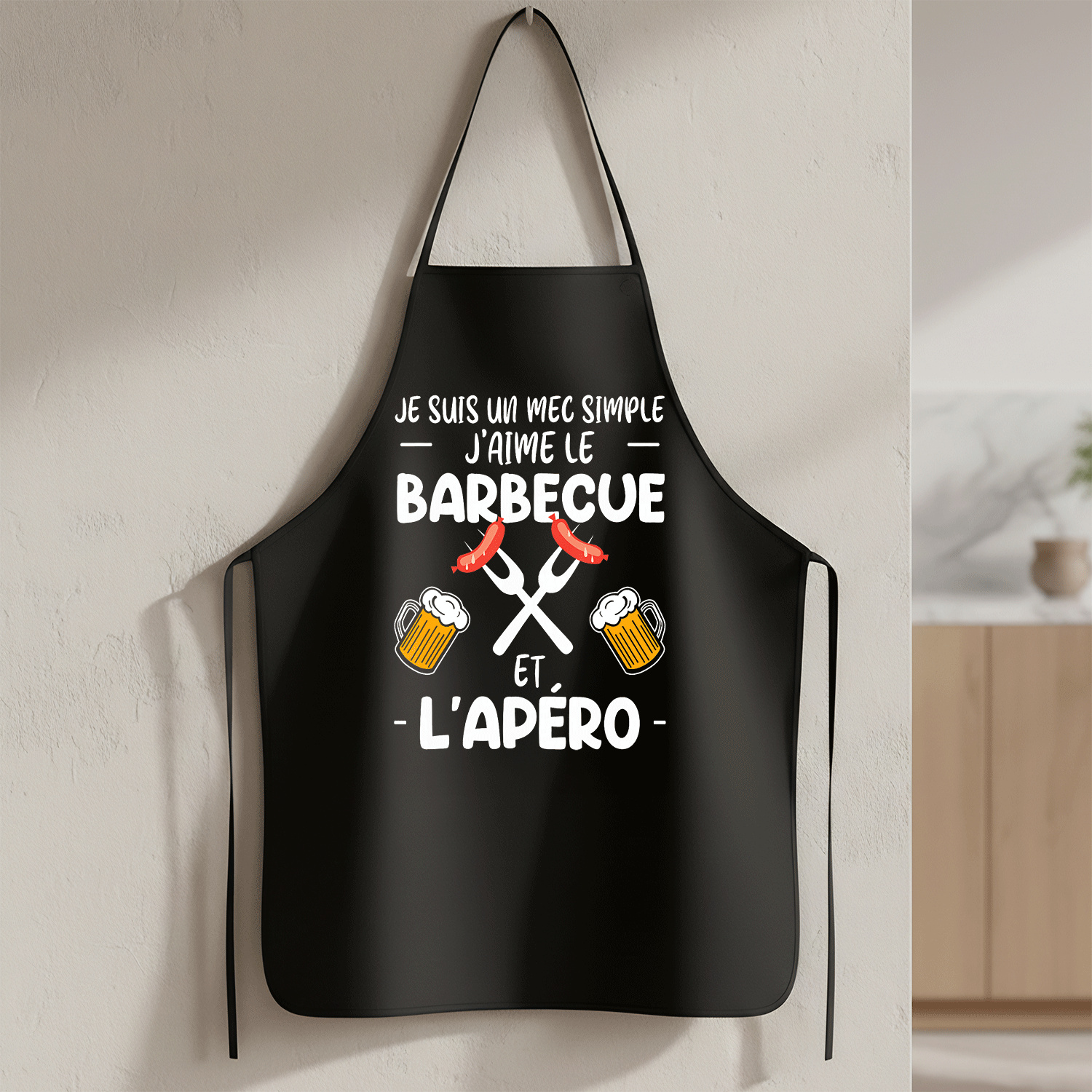 TEMU Tablier Jaim Le Barbecue Et Lapero - Tablier humoristique noir à motif S pour homme pour des pères - Tablier durable, confortable et amusant